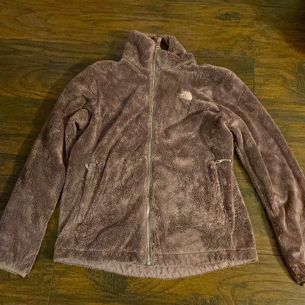 Mauve ladies northface jacket with holographic pocket zippers